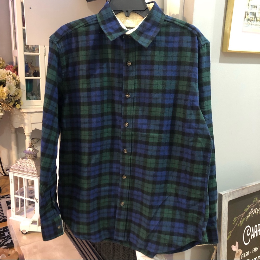 NEW Hudson & Barrow Men’s Mountain Flannel Plaid Button Up Collared Sherpa Shirt